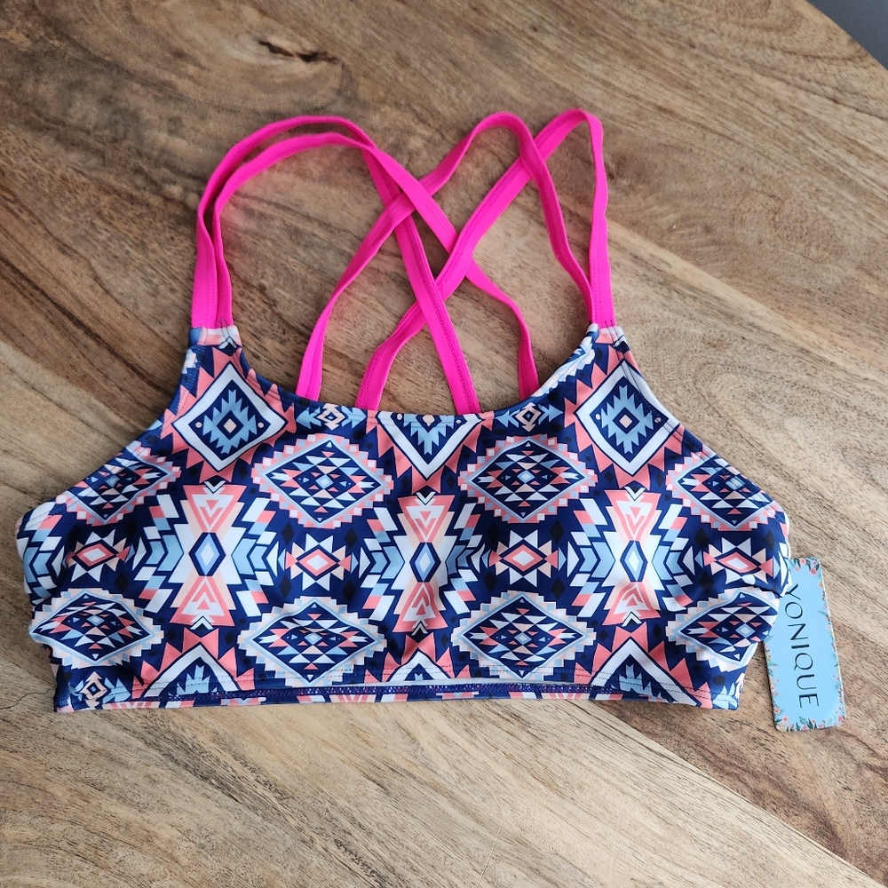Younique Aztec Print Blue and Pink Bikini Top